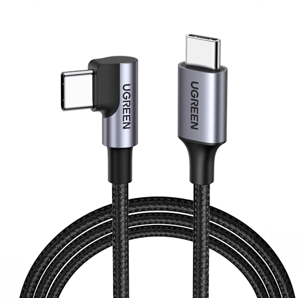 Punottu kulma USB-C-kaapeli 480 Mb/s 0,5 m musta ja harmaa