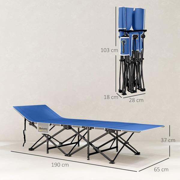 Sammenklappelig feltseng, campingseng med madras, pude, sidelomme, 190 x 65 x 37 cm, campingseng til voksne, gæsteseng op til 150 kg, klapseng til ude