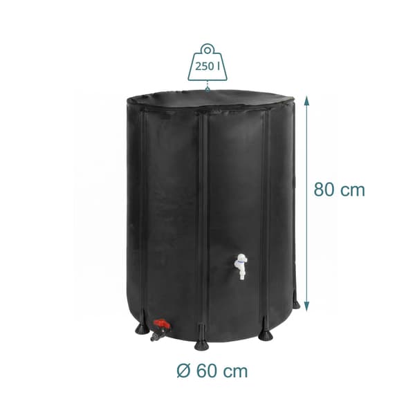 250L foldbar vandtank – sort, PVC, lynlåslåg