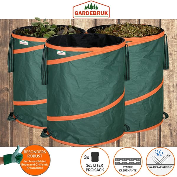 Haveaffaldsposer, 3-pak, 165 l, Holdbare, Sammenklappelige