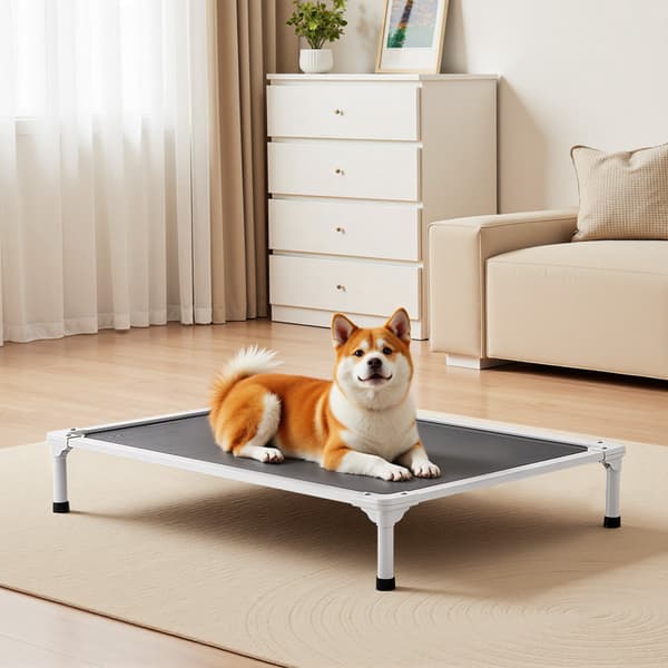Forhøjet hundeseng til store hunde, net, aluminiumsramme
