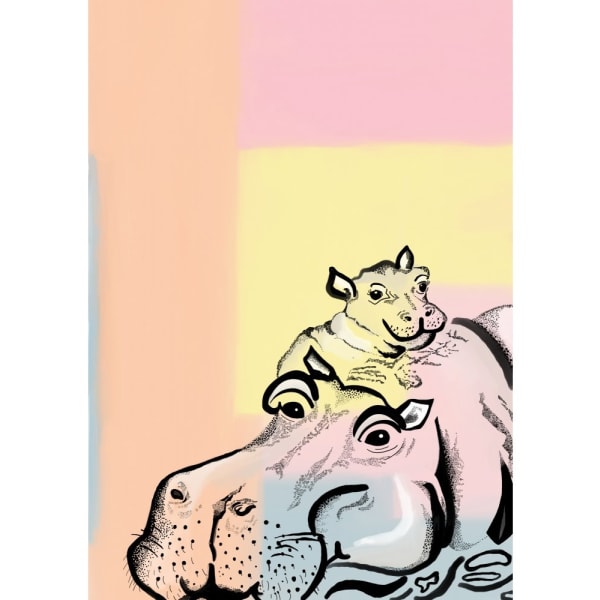 Mama Hippo And Baby - 50x70 cm