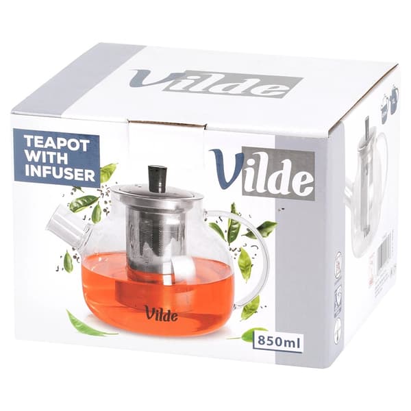 Glastekande med tekande i rustfrit stål, 850 ml