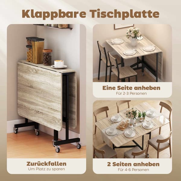Sammenklappeligt spisebord til 6 personer, egetræsfinish, pladsbesparende design