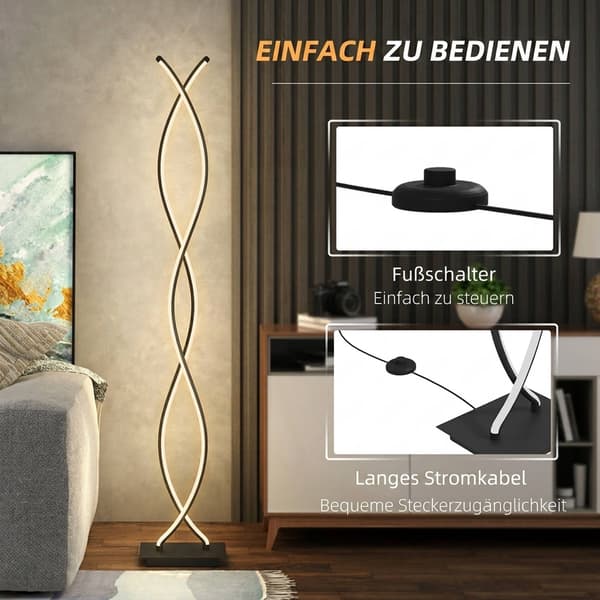 Dæmpbar LED-gulvlampe, sort dobbelt spiraldesign