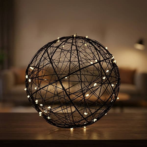 20 cm svart LED-dekorboll – varmvitt ljus