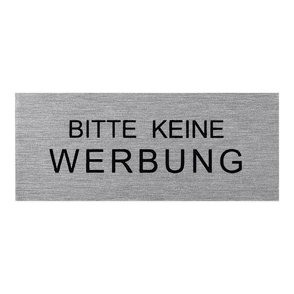Dörrskylt i aluminium " Bitte keine Werbung " 60x25mm