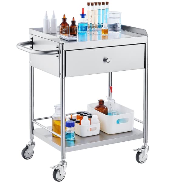 Medicinvogn, 2-etagers rustfrit stål, skuffe, 220 lb