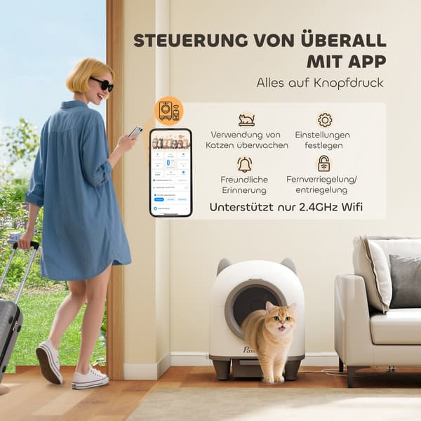 Selvrensende kattebakke med app kontrol 80 L lugtfjernelse til flere katte