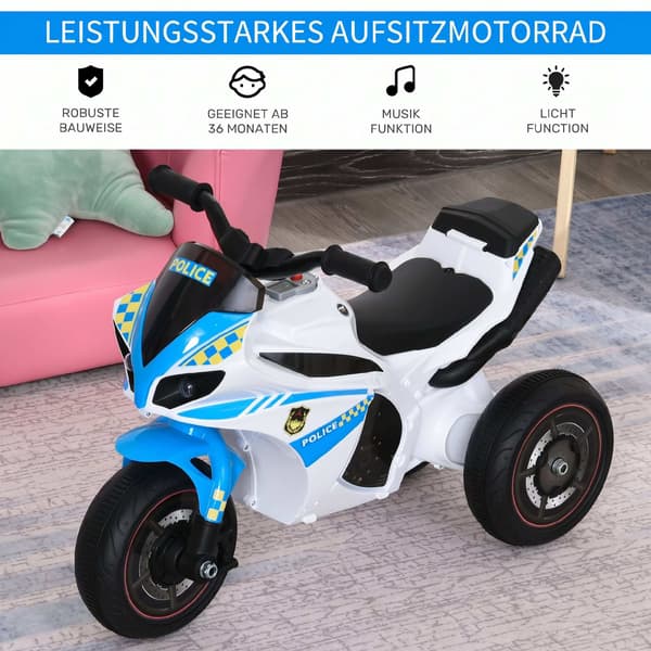 Børnemotorcykel med musik og lys, blå, 18-36 måneder