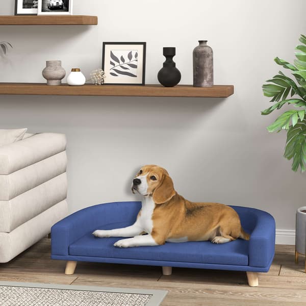Hundesofa, eukalyptustræ, 98 x 67 x 25 cm, blå