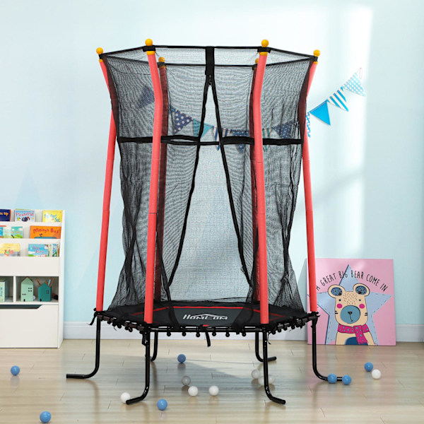 Lasten trampoliini Ø163,5 cm, sisätrampoliini turvaverkon reunapeitteellä kumiköysi, lasten trampoliini 50 kg asti, lapsille 3-10 v punainen
