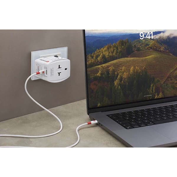 Rejseadapter med dobbelt USB-oplader, 65W strømforsyning