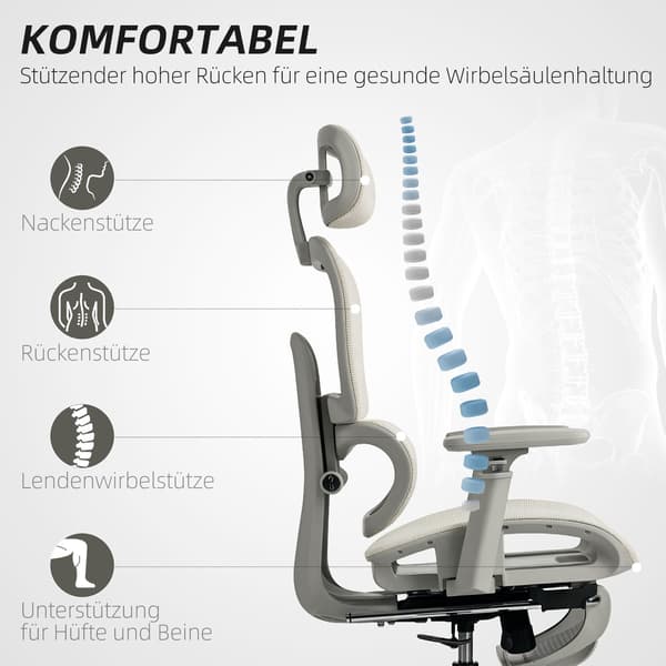 Ergonomisk kontorstol, justerbart net, armlæn, beige