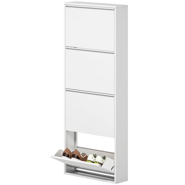 Skoskåp Metall med 4 klaffar Sko Tipper Slim för 8 par skor Skoställ Skoställ Skoställ Väggmonterad för Entré Hall 55 x 15 x 139,5 cm Vit |