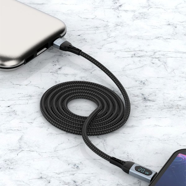 Kaapeli iPhonelle pikalataukseen USB-C - Lightning PD 20W 1m musta