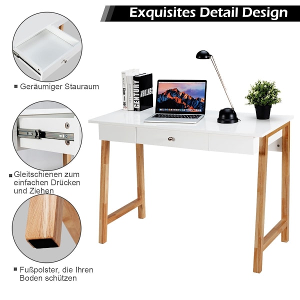 Skrivebord med skuffe, computerbord, toiletbord, kontorbord, 106 x 50 x 75,5 cm, natur