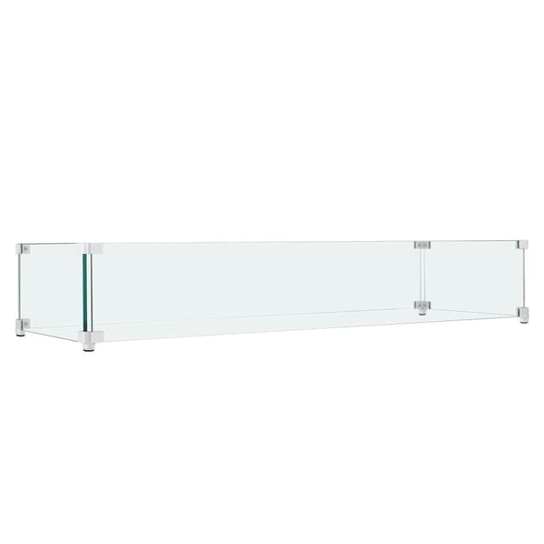 Vindskydd för eldstad, 91 x 28 x 15 cm härdat glas