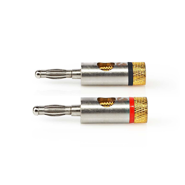 Banana Connector | Rak | Hane | Guldplaterad | Skruva | Kabel input diameter: 3.0 mm | Metall | Guld | 2 st. | Kuvert