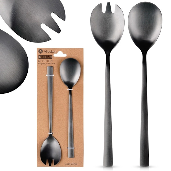 Sorte stål salatskeer 23,5 cm 2 stk.