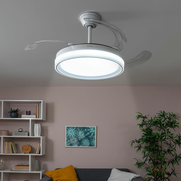 LED-takfläkt med 4 infällbara blad Blalefan InnovaGoods Vit 72 W
