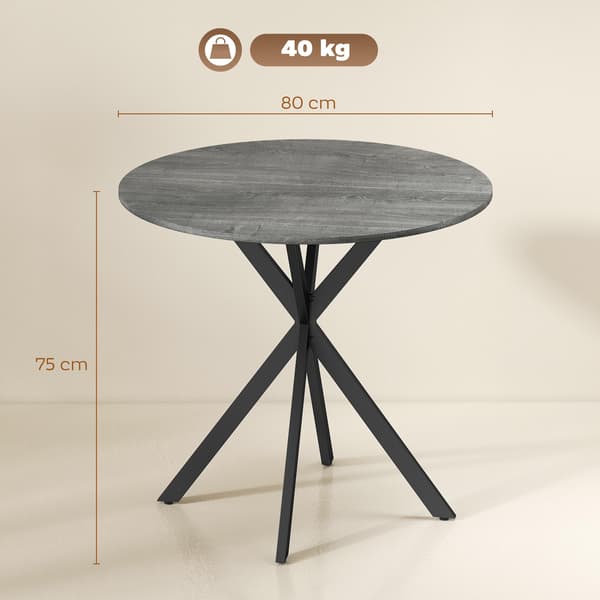 Pyöreä ruokapöytä, puujäljitelmäpinta, 80 cm, teräsrunko