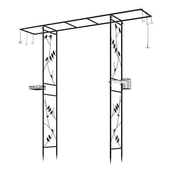 Havebue med fuglefoder og vandskål, sort, 213 cm