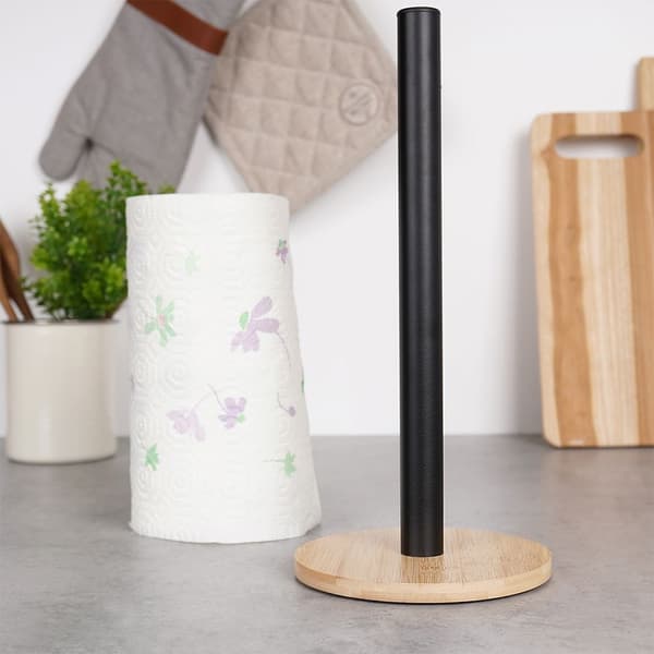 Svart metall & bambu köksställ för pappershandduk, LOFT-stil