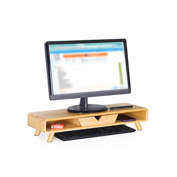Skärmförhöjare med låda – bambu, ergonomisk design