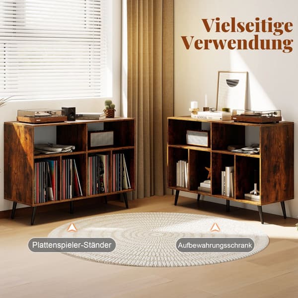 Pladespillerstativ med vinylopbevaring, rustik brun