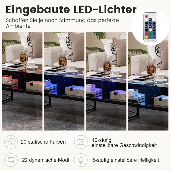 LED-sohvapöytä marmorilla ja amp; säädettävät valon värit &amp; Kirkkaus olohuoneen pöytä musta
