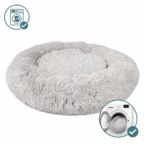 Rund plys hundeseng, 60 cm – lysegrå