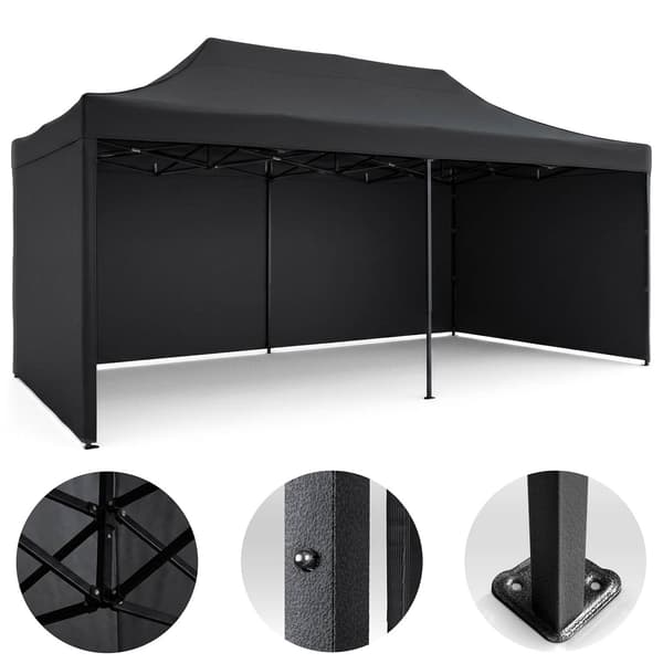 Puutarhapaviljonki 3x6m, musta, 3 seinää, vedenpitävä