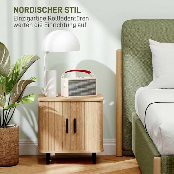 Natbord med skydedøre, stålben, eg