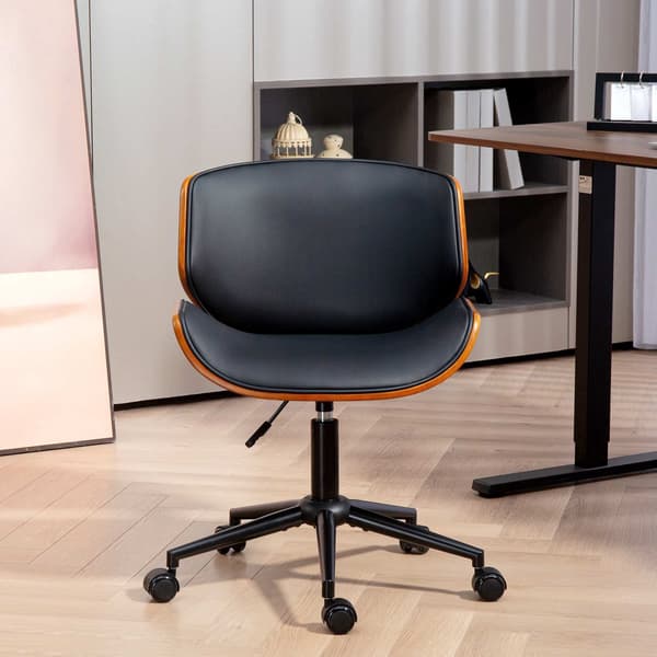 Mid-Century Modern kontorstol i kunstlæder, ergonomisk, sort