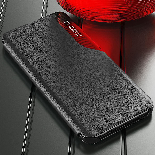 Kotelon suojus Samsung S24+:lle läpällä ja jalustalla Eco Leather View Case musta