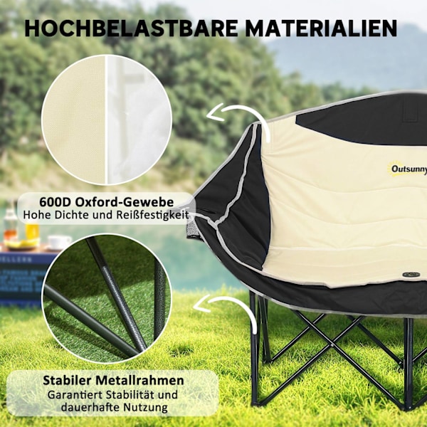 Hopfällbar stol 2-sits hopfällbar campingstol med mugghållare bärväska fällbar utomhusstol lastkapacitet upp till 250 kg robust lätt vadderad fiskesto