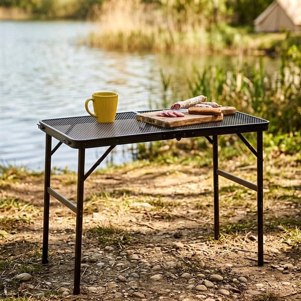 Hopfällbart campingbord, svart aluminium, justerbar höjd