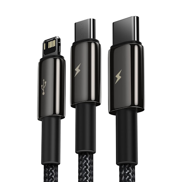 3i1 USB kabel USB-C Iphone Lightning microUSB 3,5 A 1,5 m sort