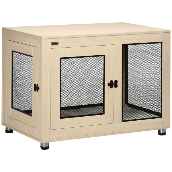 Hundebur Med Pude Alsidigt Kæledyrsbur & Kennel Med 2 Døre, Til Små Til Mellemstore Hunde, Eg, 94X60X71,5 Cm