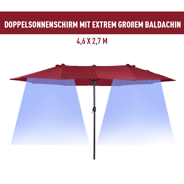 Parasol Garden Sateenvarjo Market Sateenvarjo Kaksinkertainen Päivänvarjo Patio Sateenvarjo Käsikammiolla Viininpunainen Soikea 460 X 270 X 240 Cm
