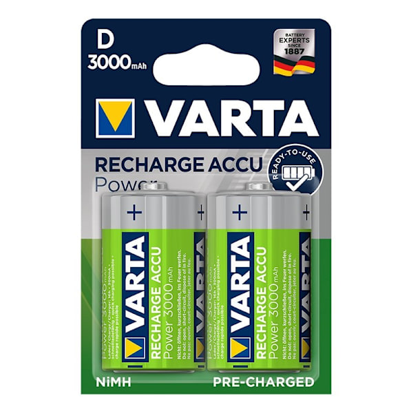 Varta Recharge Accu Power akut D 3000 mAh 2 kpl läpipainopakkauksessa
