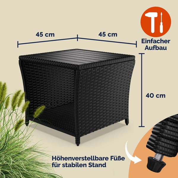 Polyrattan havesidebord, sort, 45x45x40cm, WPC bordplade