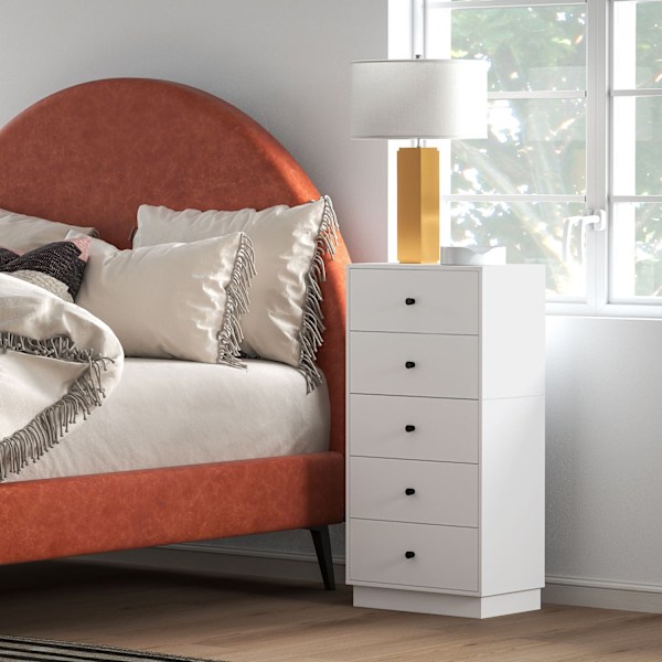 Kommode, skænk med 5 skuffer, skab af træmateriale, opbevaringsskab i moderne stil, skuffeskab, kommode til stue, soveværelse, entre, 47 x 29 x 95 cm,