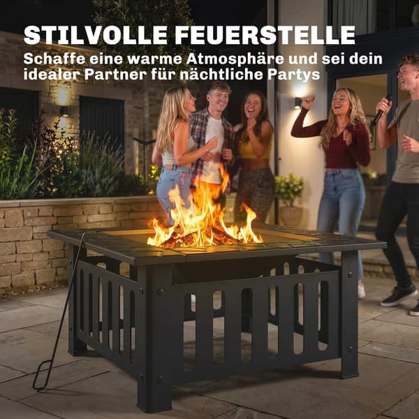 Stålbålsted med gnistbeskyttelse og ildstang til udendørs grill