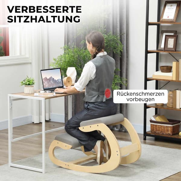 Ergonomisk gungstol, ljusgrå, björkträ