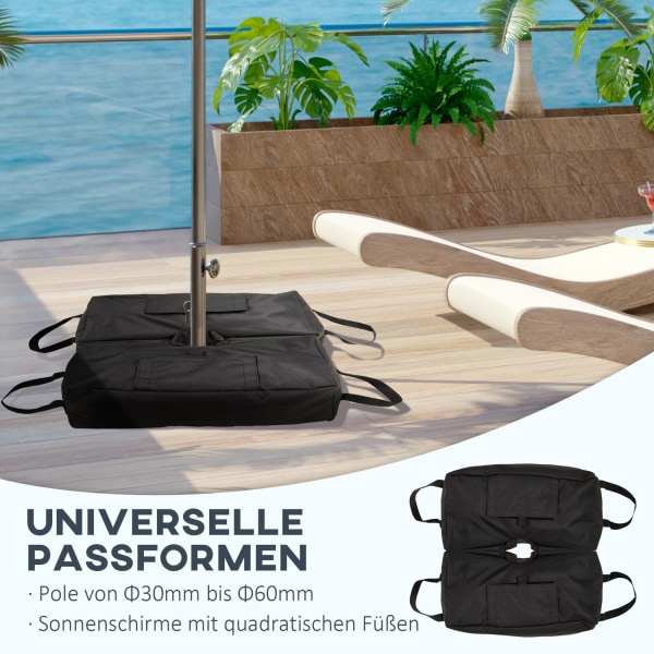 Parasol Stand Sandbag Market Sateenvarjoteline, 2X Täytettävät Pussit 50Kg, Lapiolla, Musta