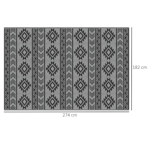 Udendørs Tæppe Vandtæt Plastik Tæppe Balkon Tæppe Med Dobbeltsidet Design Terrasse Sort+Grå 182X274Cm