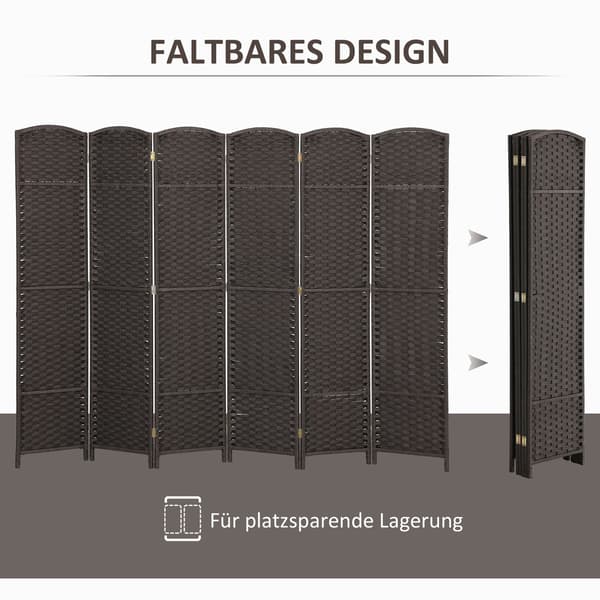 6-panels fällbar rumsavdelare, brun, polypropen