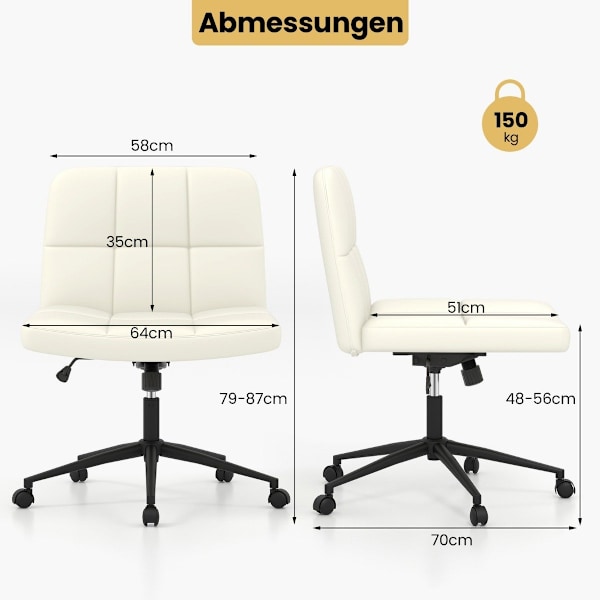 Työtuoli ilman käsinojaa Työtuoli leveällä istuimella 360° kääntyvä keinonahka kotitoimistoon beige